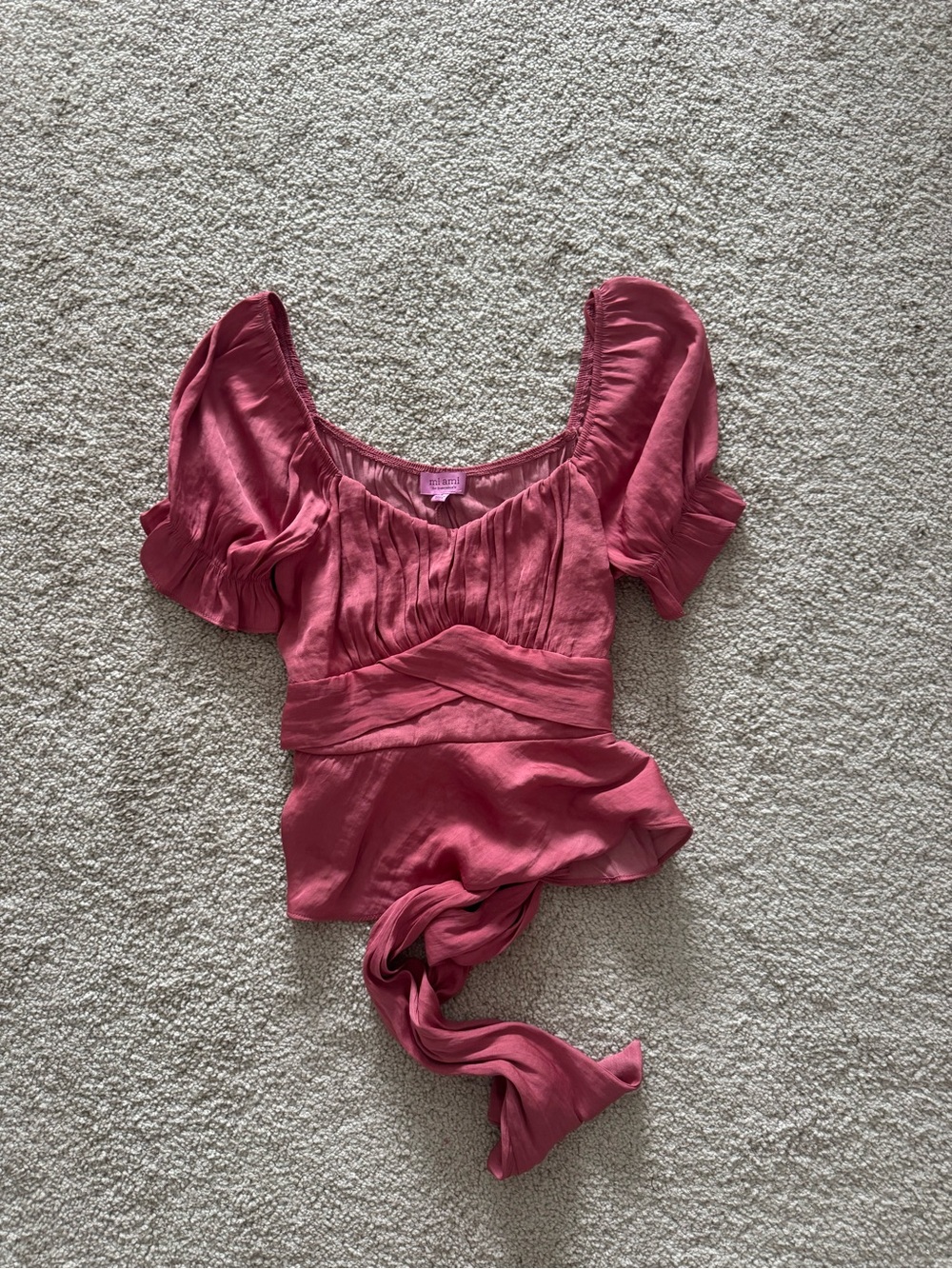 Francesca's Collections Rose-Pink Puff Sleeve Wrap Top